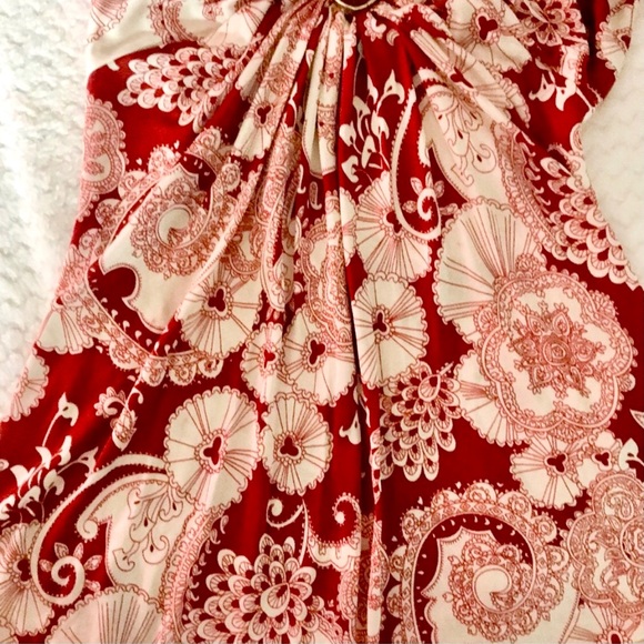1 Sky Brand Red and White Paisley Print Bling Chain Halter Top Size Small ❤️✨ - Picture 6 of 8